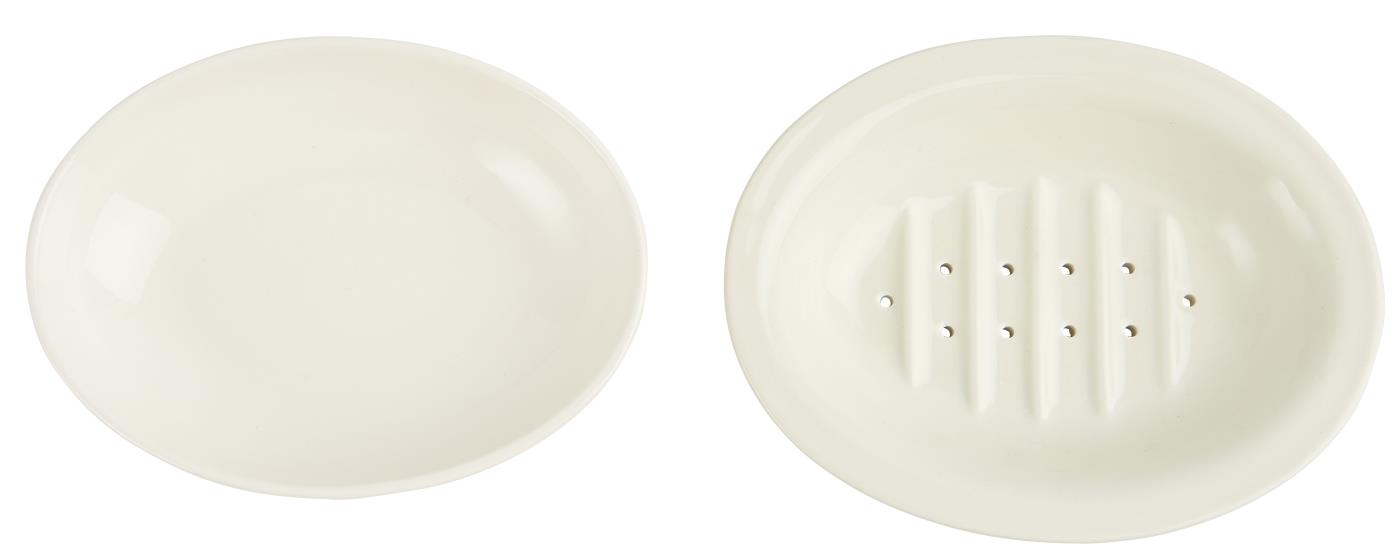 Tvålkopp i porslin – tvådelad, oval 15x12cm