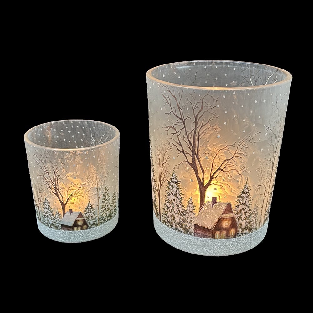 Ljuslykta i glas – Vinter liten H:8cm - 2