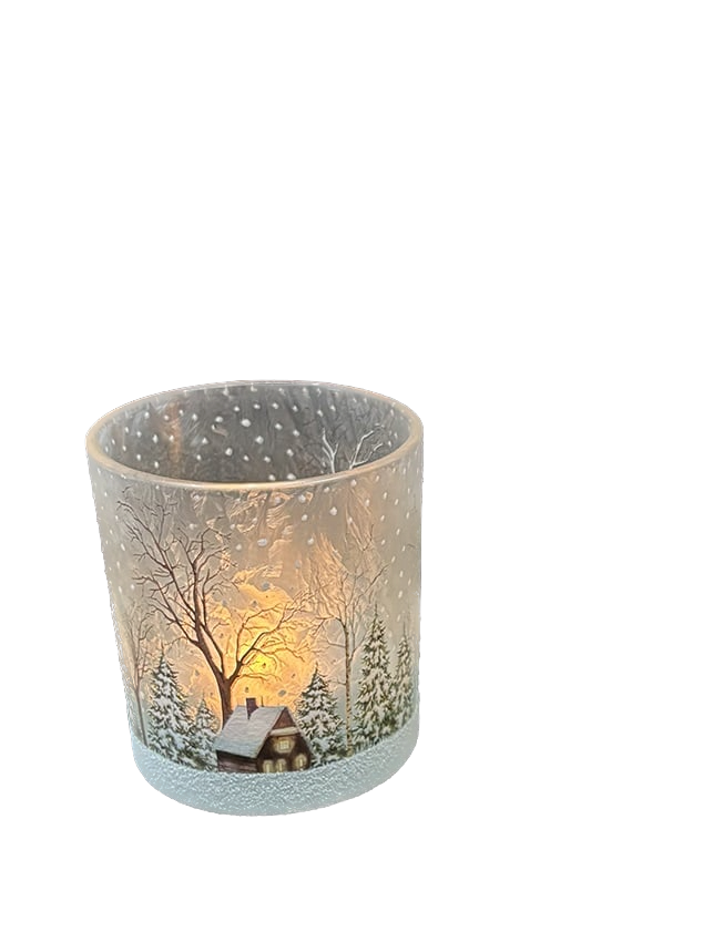 Ljuslykta i glas – Vinter liten H:8cm - 3