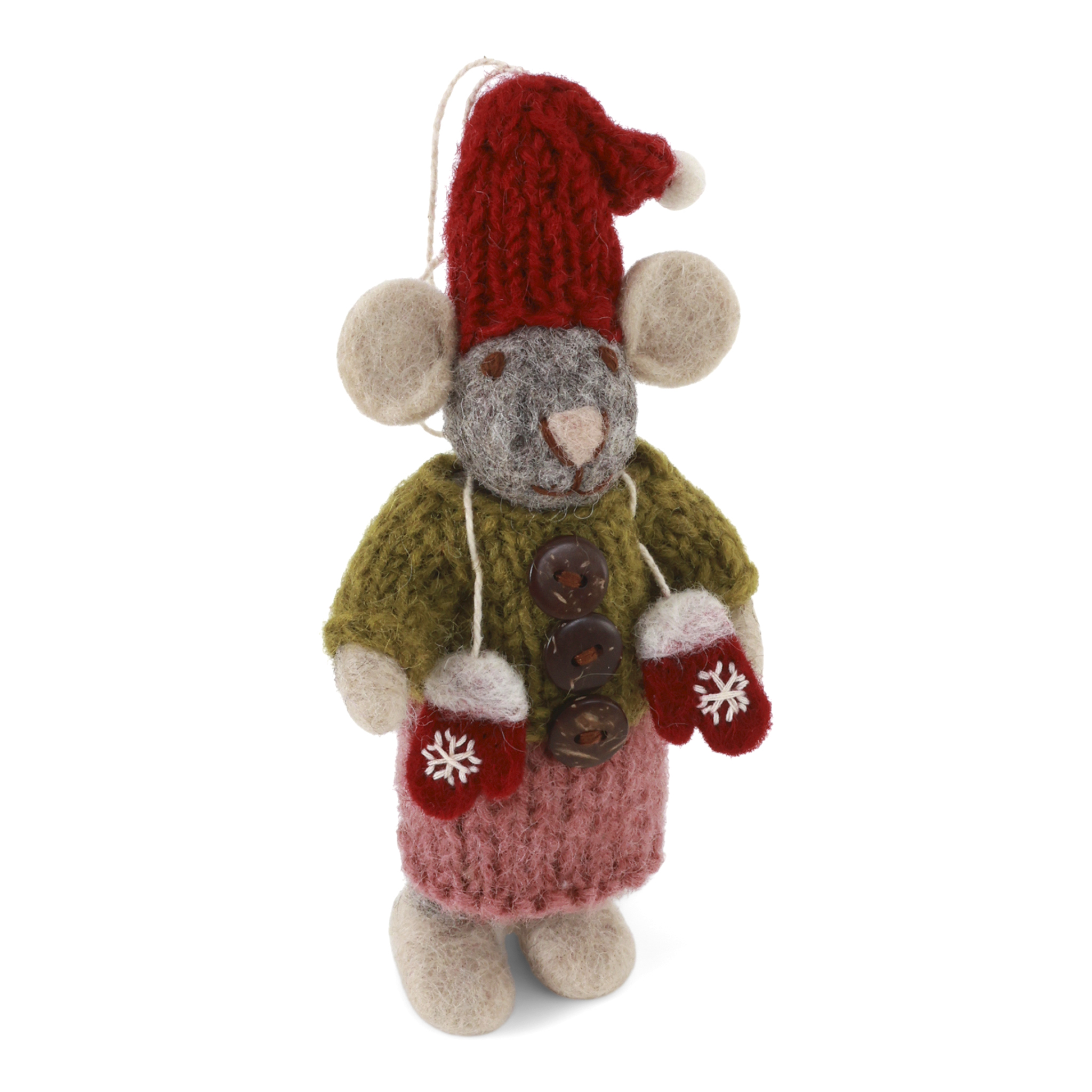 Tovad ullmusflicka med vantar Fair Trade 12cm