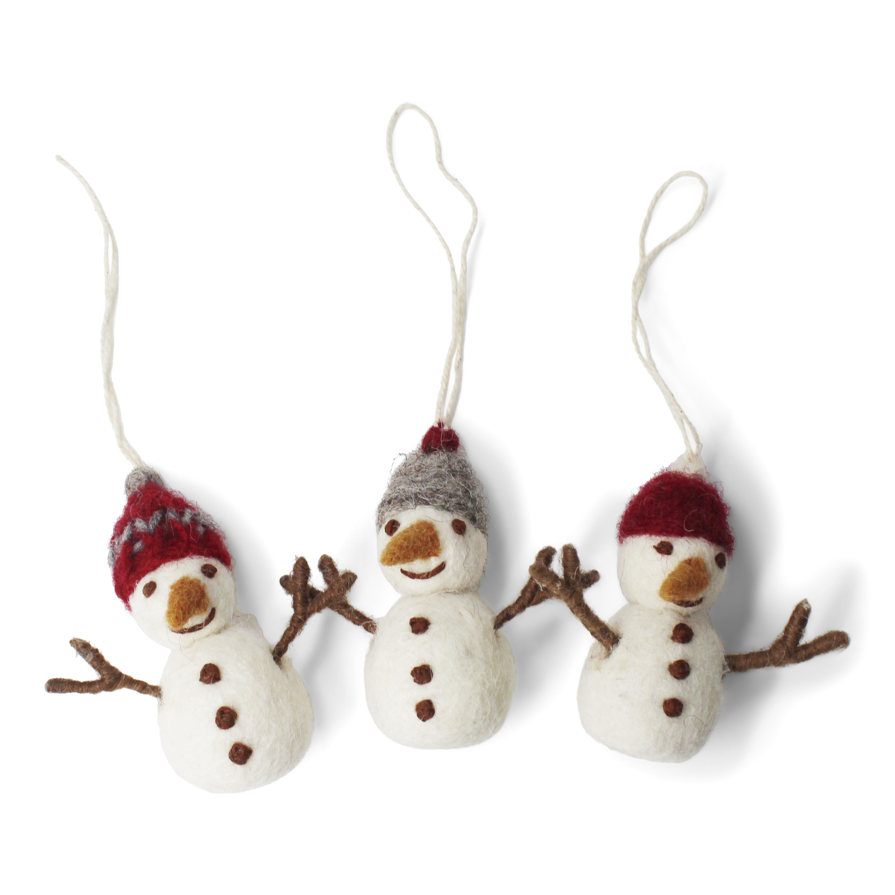 Tovade snögubbar med hatt & hänge Fair Trade 7cm 3-pack - 2