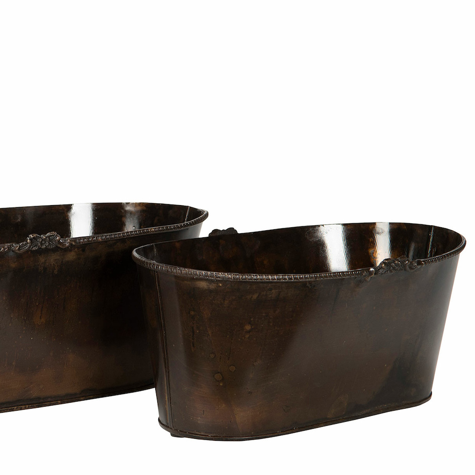 Kruka Rosendal i metall – avlång antikbrun Liten 30x17x14cm - 3