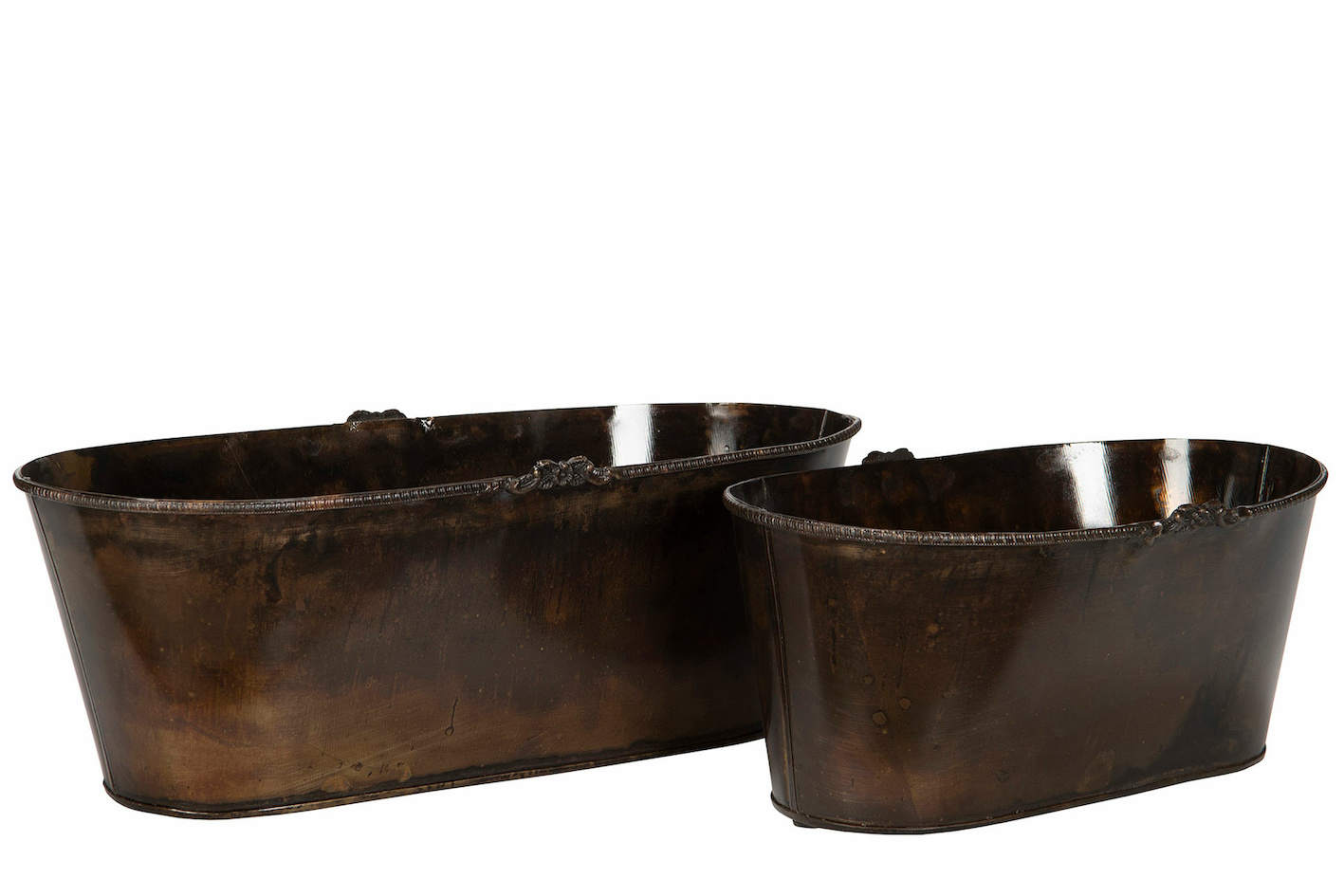 Kruka Rosendal i metall – avlång antikbrun Liten 30x17x14cm