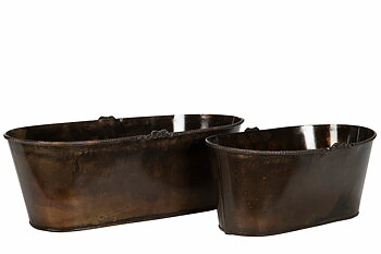 Kruka Rosendal i metall – avlång antikbrun Liten 30x17x14cm