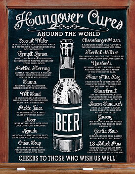 Plåtskylt Retro – HANGOVER CURES 32x41cm