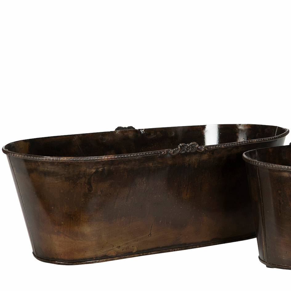 Kruka Rosendal i metall – avlång antikbrun Stor 39x19x15cm - 3