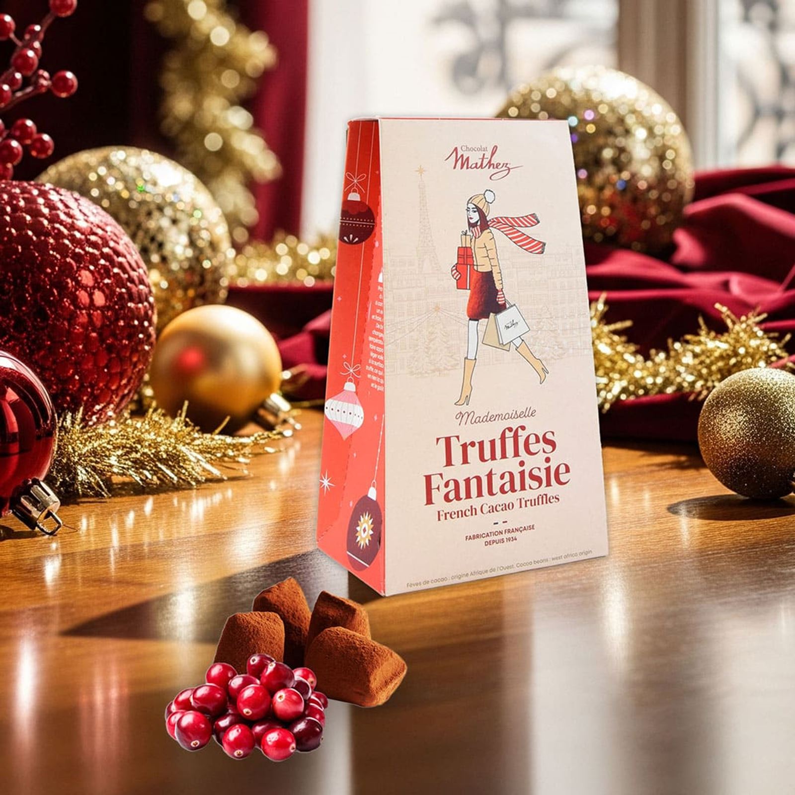 Mathez Truffes Fantaisie Paris Chic – krämiga chokladtryfflar med tranbär 100g - 3