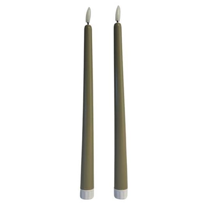 LED Kronljus med fjärrkontroll, flammande 3D-låga & timer Beige H:38cm 2-pack