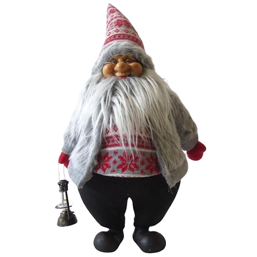 Stor tomte med skägg & stickad kofta H:60cm