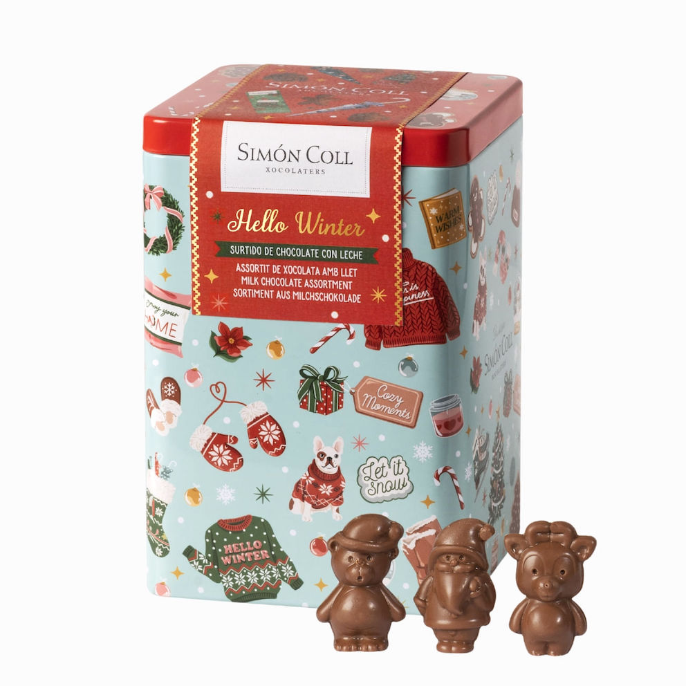 Chokladfigurer av fin mjölkchoklad i julig plåtburk 120g - 2