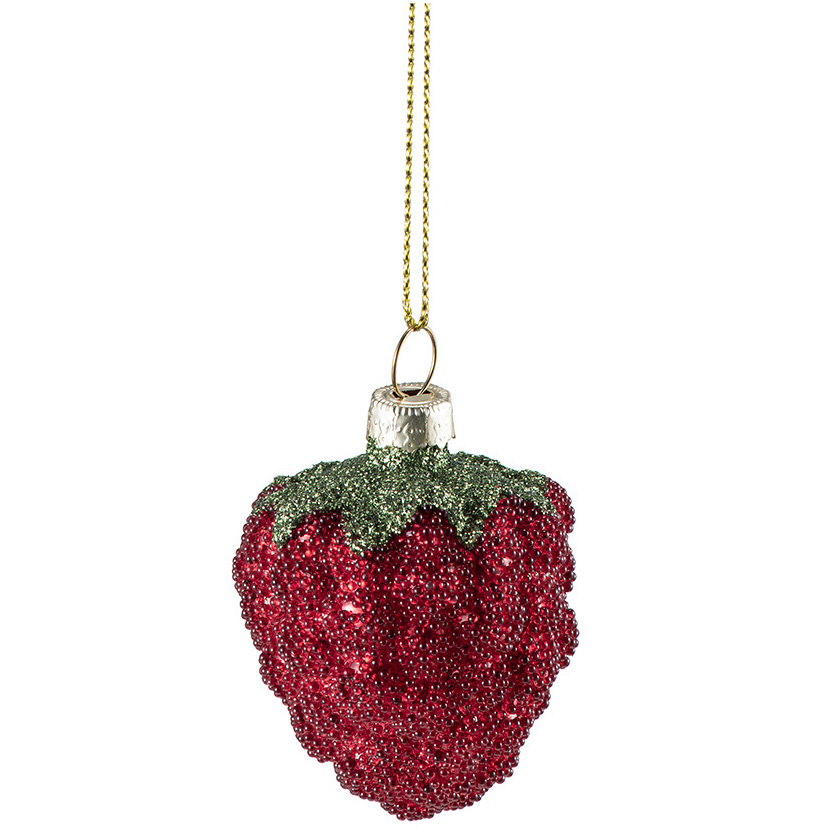 Julkula FELIX – rött hallon i glas m glitter Ø:5cm - 2