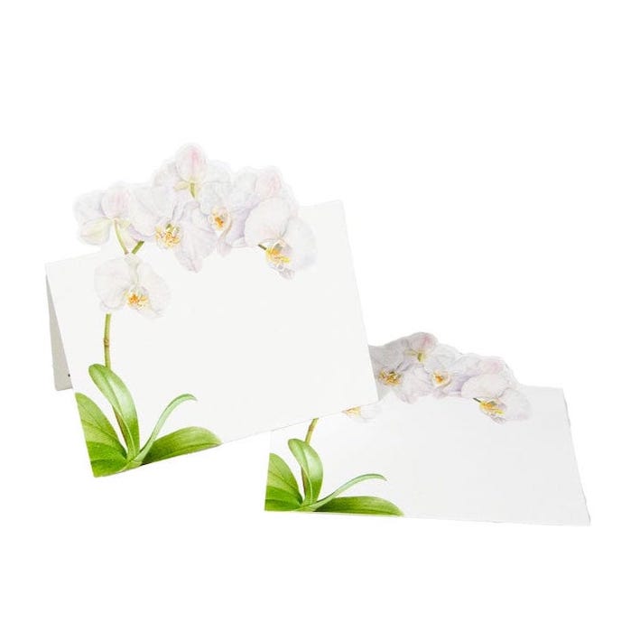 Placeringskort utstansad orkidé – White Orchid 8-pack