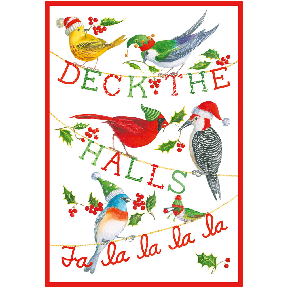 Julkort med kuvert, blank insida – Deck The Halls Birds 12,7x18cm per/st