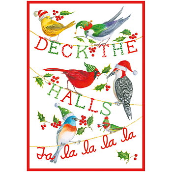 Julkort med kuvert, blank insida – Deck The Halls Birds 12,7x18cm per/st