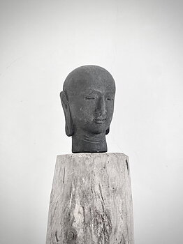 BUDDHA HEAD i sten Svart H:24cm
