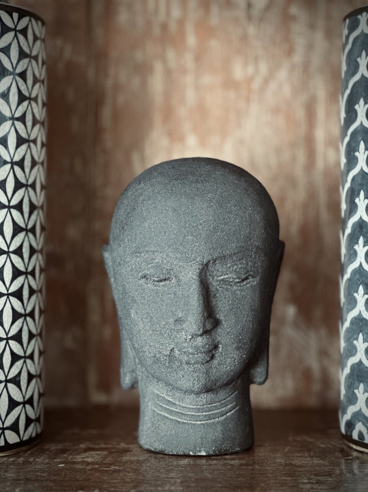 BUDDHA HEAD i sten Svart H:24cm