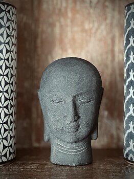BUDDHA HEAD i sten Svart H:24cm