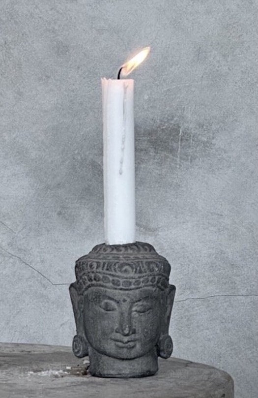 Ljushållare BUDDHA YONO i sten – Grå med ring i örat  Ø8cm H9,5cm - 4