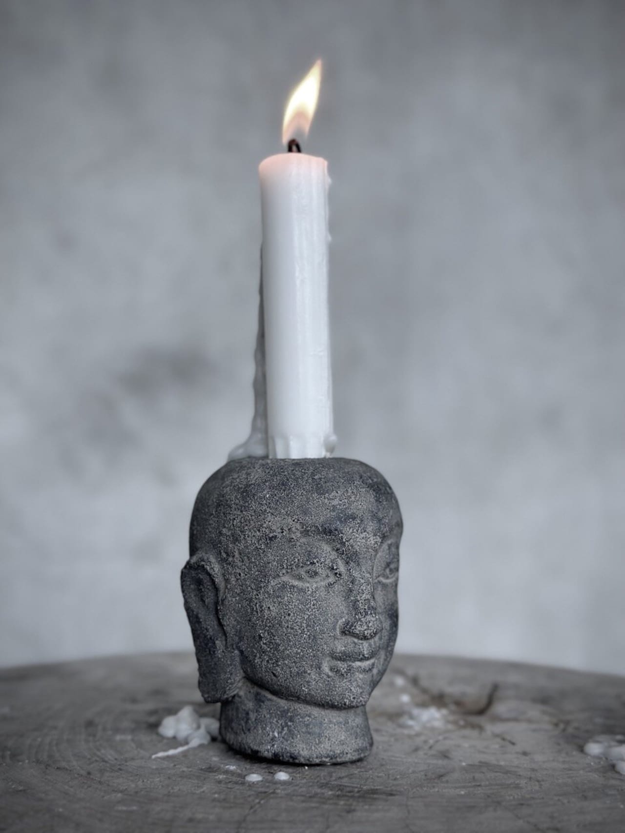 Ljushållare BUDDHA YONO i sten – Grå med kalt huvud Ø8cm H9,5cm - 6