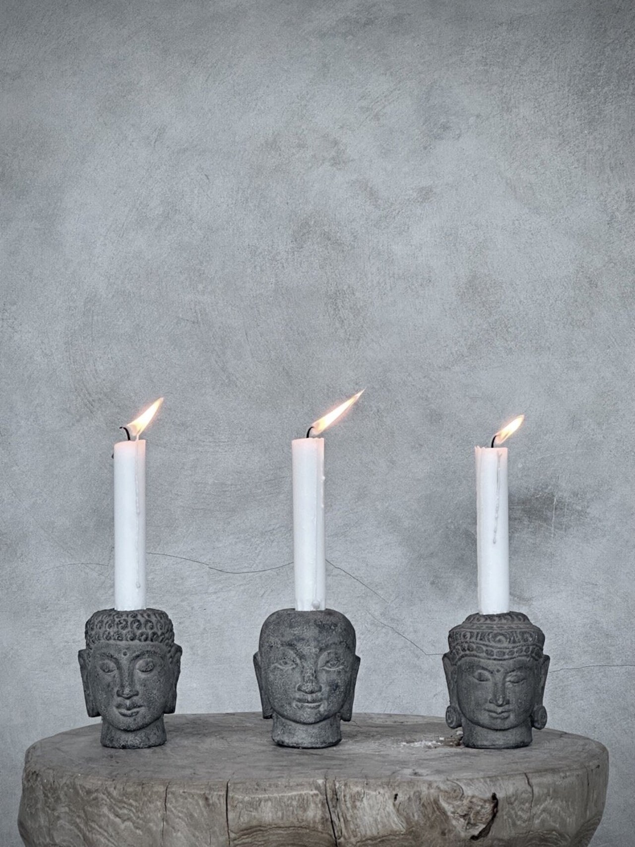 Ljushållare BUDDHA YONO i sten – Grå med krull Ø8cm H9,5cm - 6