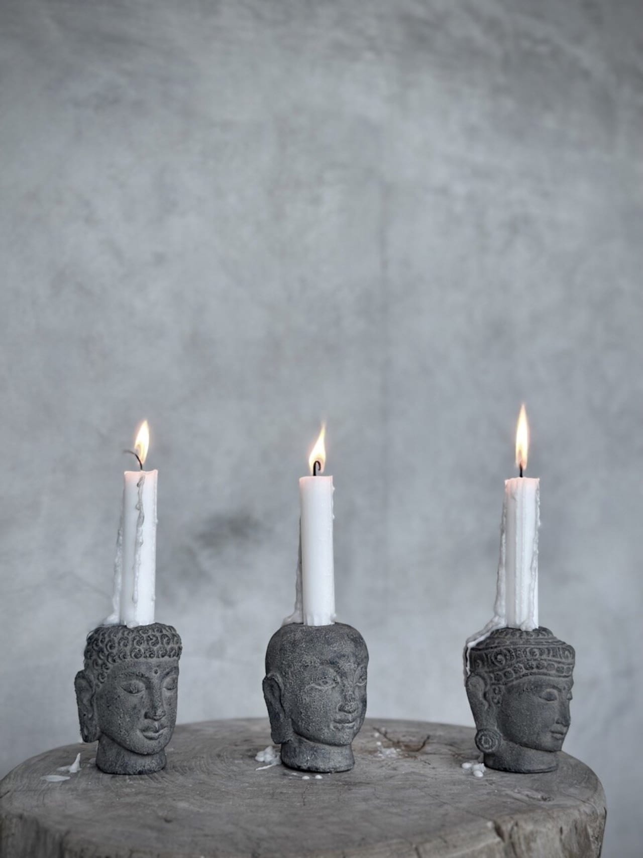 Ljushållare BUDDHA YONO i sten – Grå med krull Ø8cm H9,5cm - 5