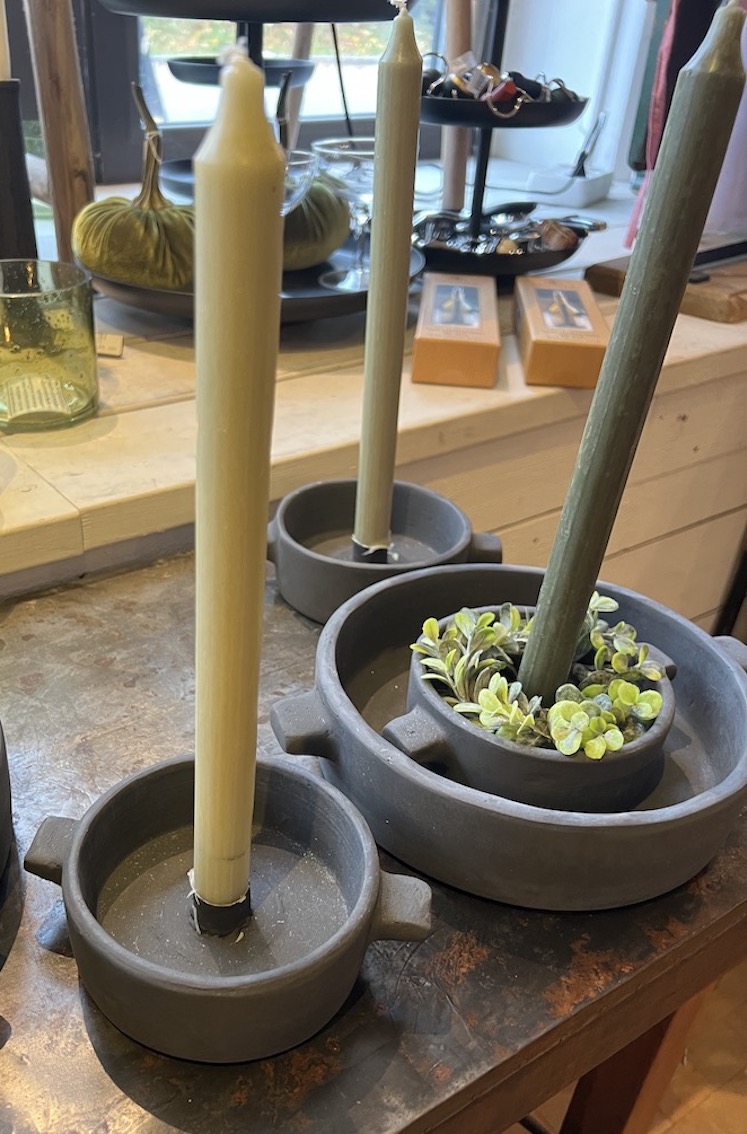 Ljusstake med skål i svart keramik Ø:12,5cm - 2