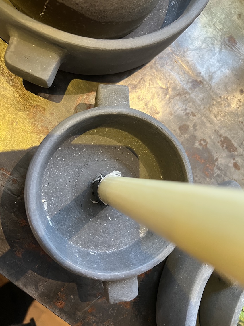 Ljusstake med skål i svart keramik Ø:12,5cm - 4