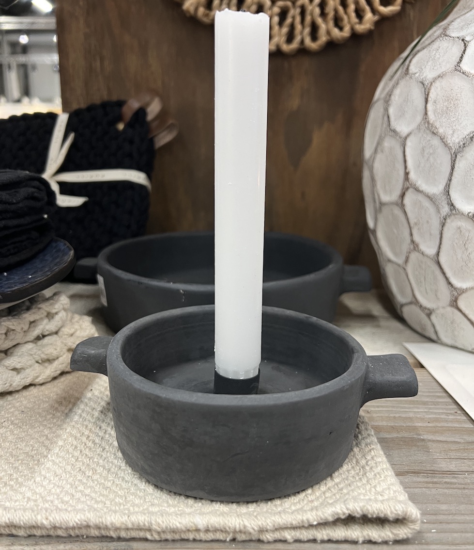 Ljusstake med skål i svart keramik Ø:12,5cm - 3