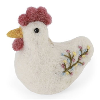 Tovat ullhänge, tupp med brodyr Fair Trade – White 6x6cm