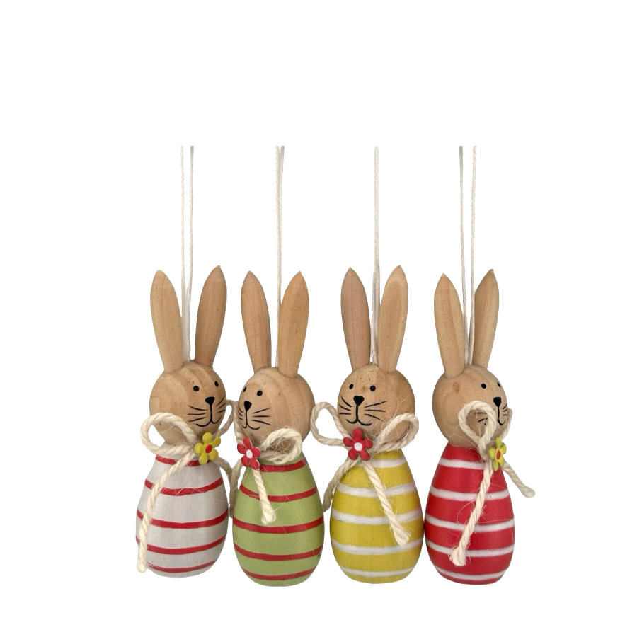 Kaniner i trä med hänge i olika färger 4-pack - 3
