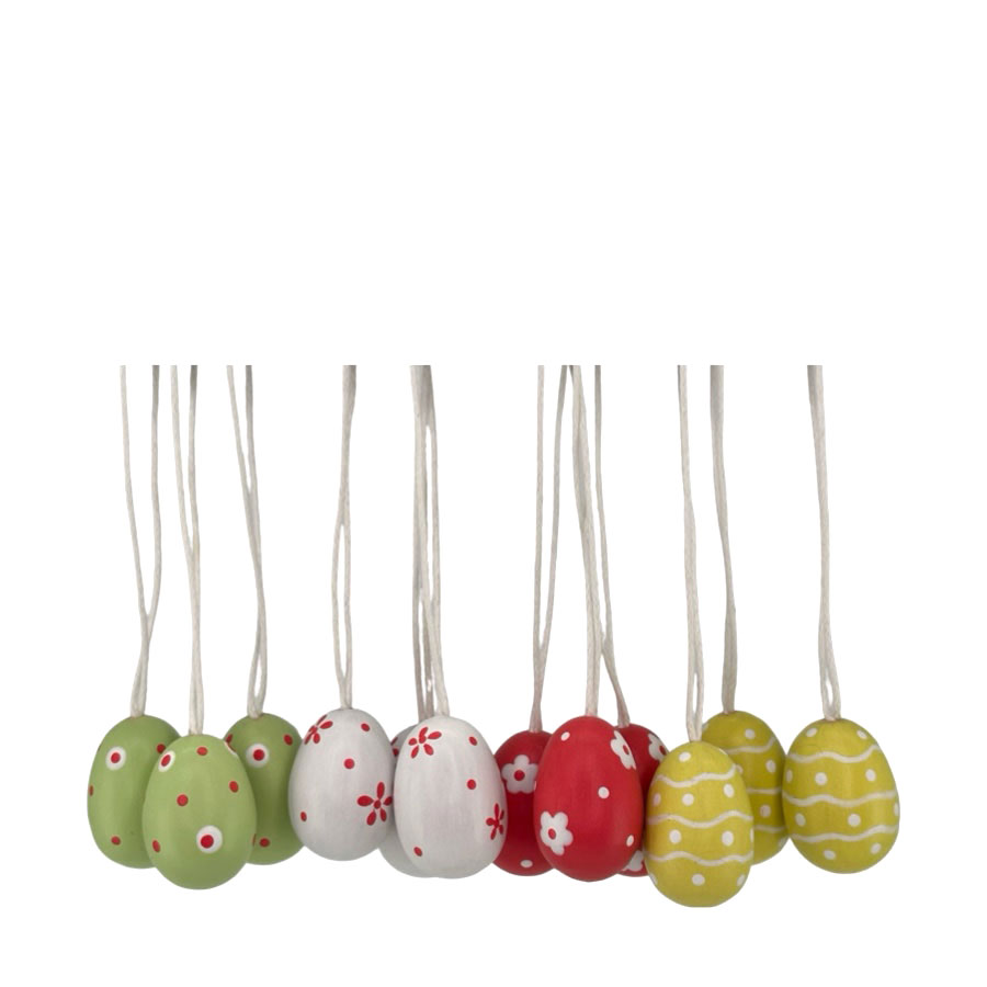 Påskägg i trä med hänge i fyra olika färger 12-pack - 4