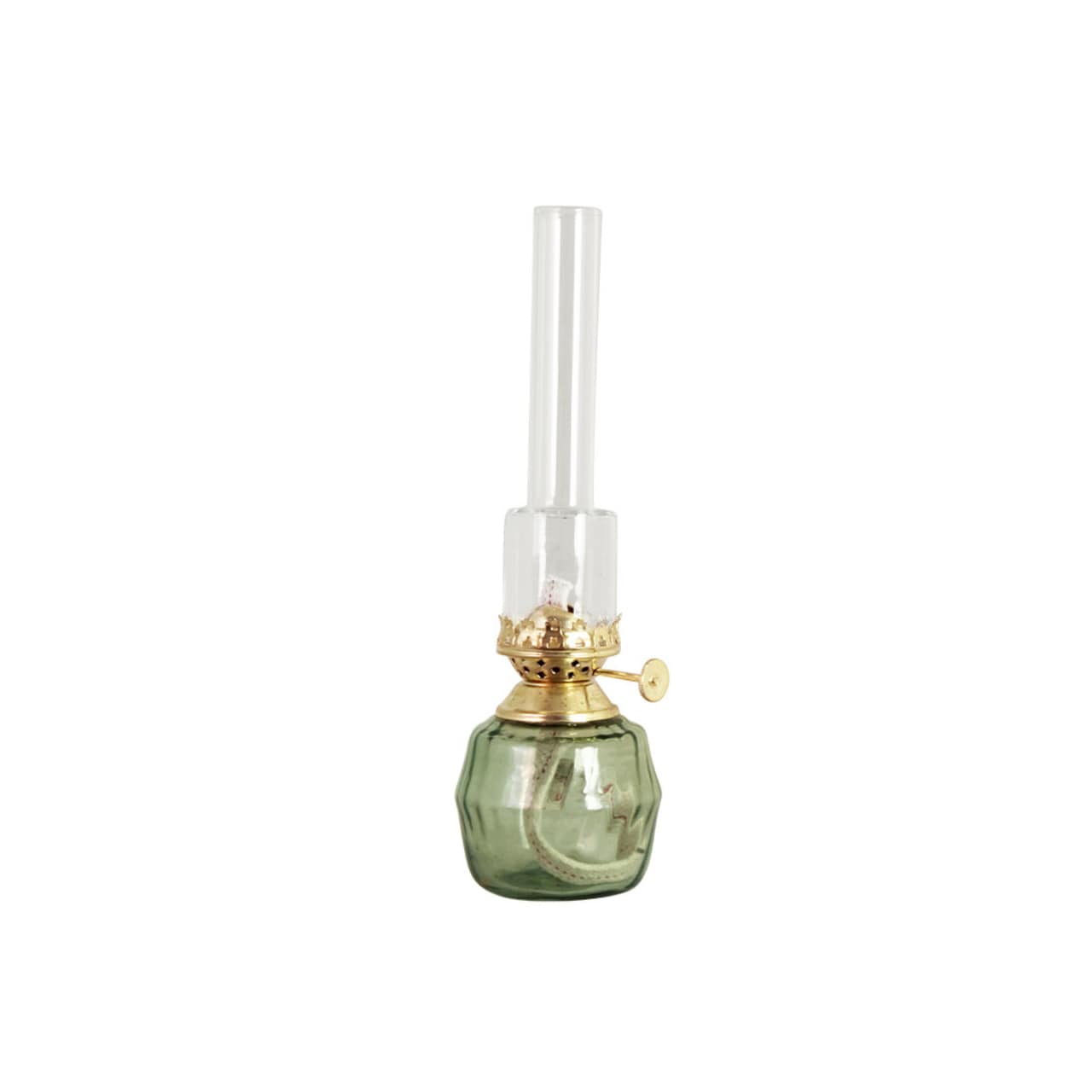 Fotogenlampa Britta i grönt glas & mässing liten Ø7,5cm H25cm