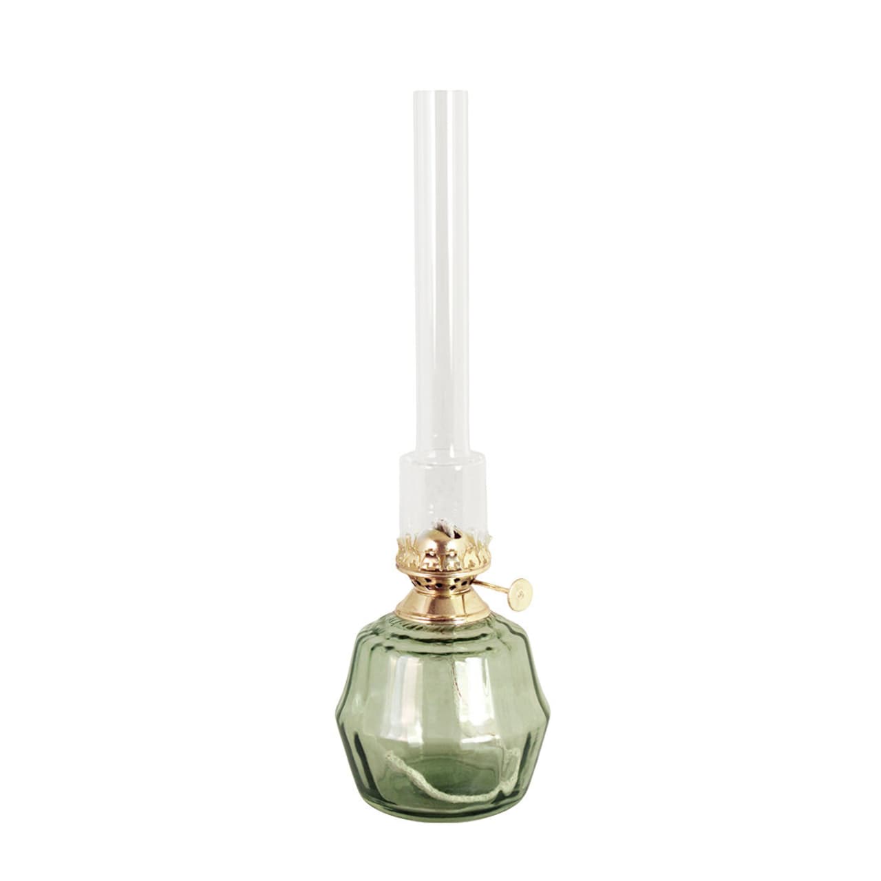 Fotogenlampa Britta i grönt glas & mässing mellan Ø10cm H32,5cm