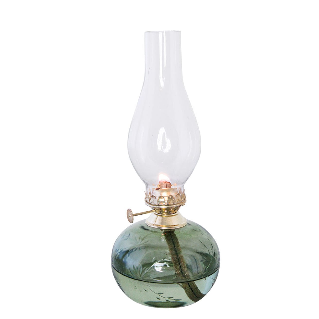 Fotogenlampa Oval Blomma i grönt glas & mässing Ø11cm H28cm - 2