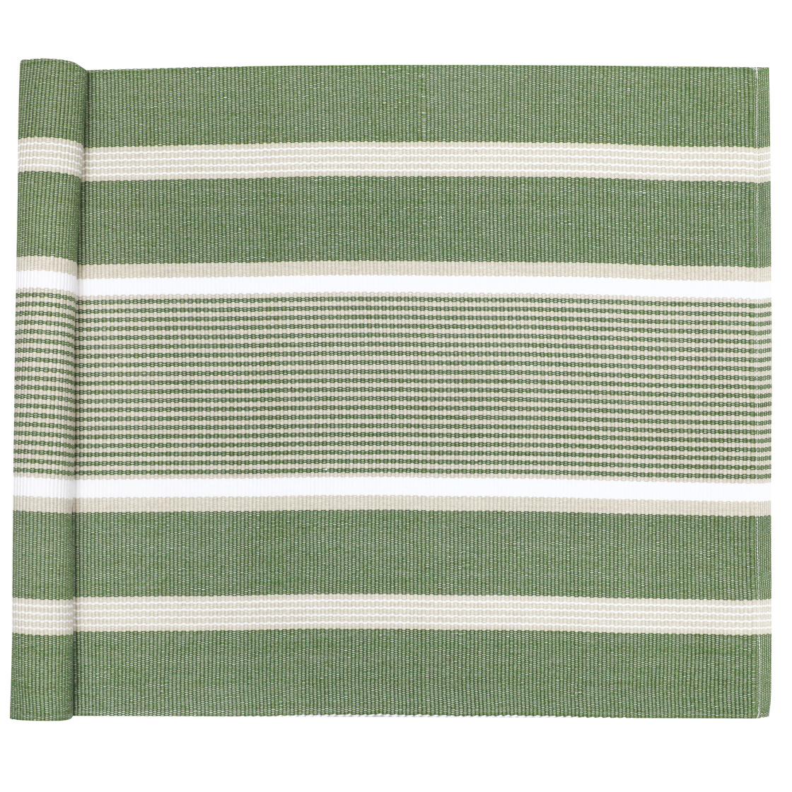 Löpare GRETA Recycled OEKO-TEX® – Grön, Linne & Vit 45x140cm