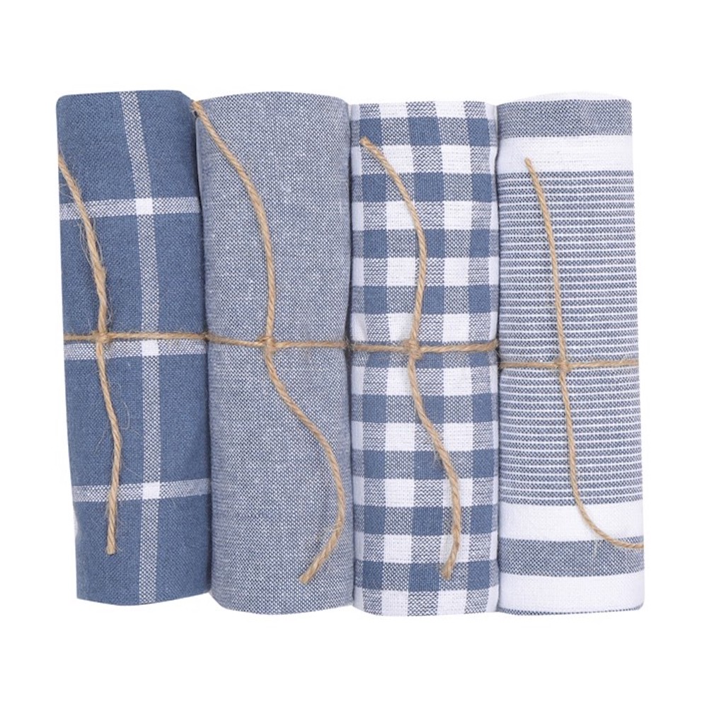 Kökshandduk Classic – Recycled OEKO-TEX® Grå/Blå & Vit 50x70cm. Fyra olika mönster, Pris/st - 4