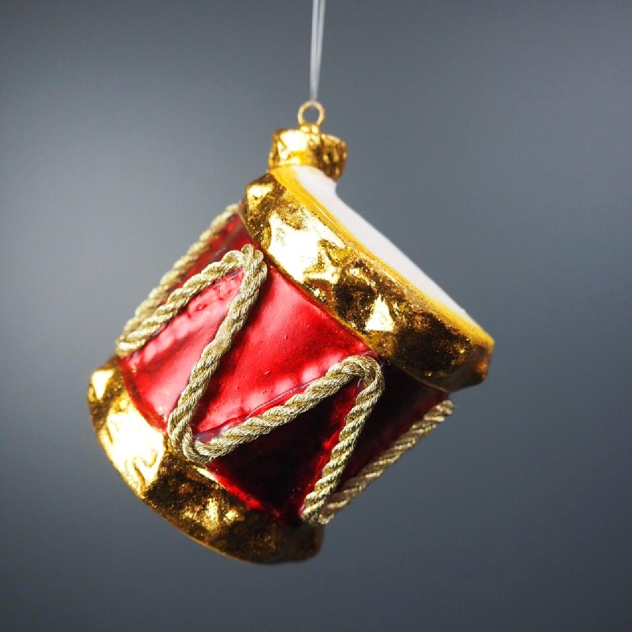Julkula DRUM ORN – trumma i rött & guld 6x5cm