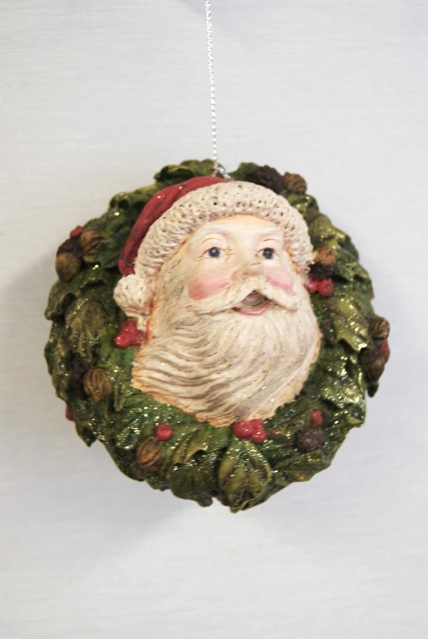 Julkula SANTA HEAD ON WREATH – tomte med krans & hänge 11cm