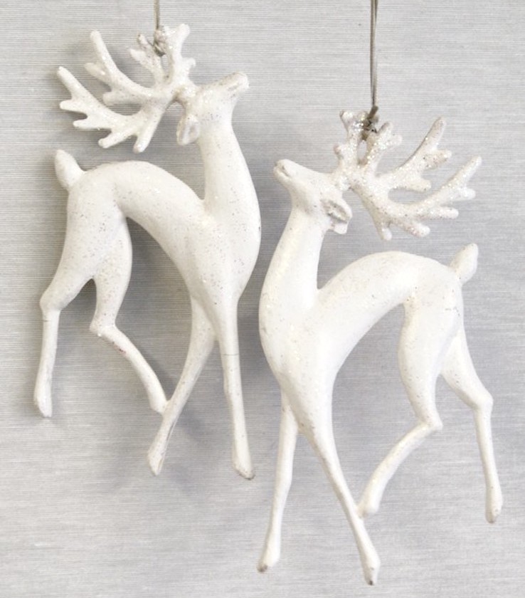 Julkula REINDEER – Vit ren med glitter & hänge 16cm pris/st - 2