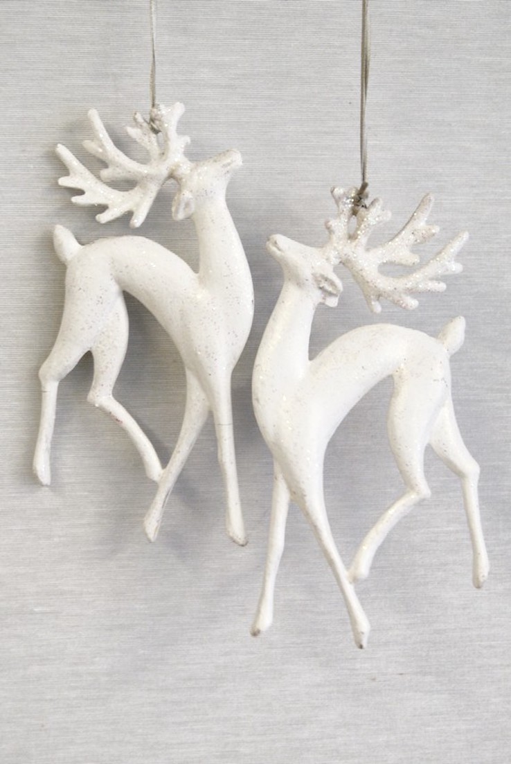 Julkula REINDEER – Vit ren med glitter & hänge 16cm pris/st