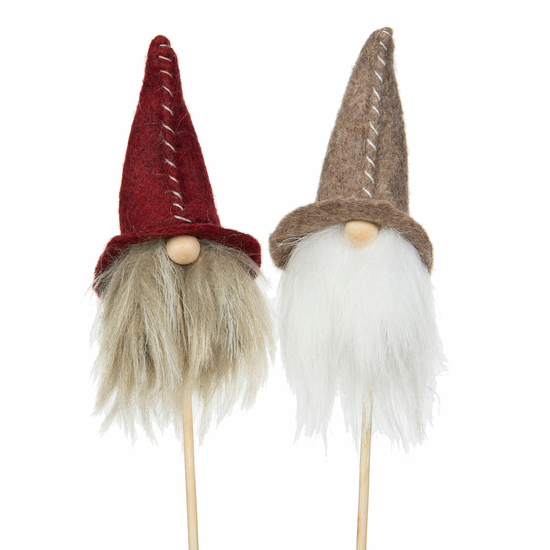 Stick Tomte i textil med skägg & stor luva 20cm Pris/st
