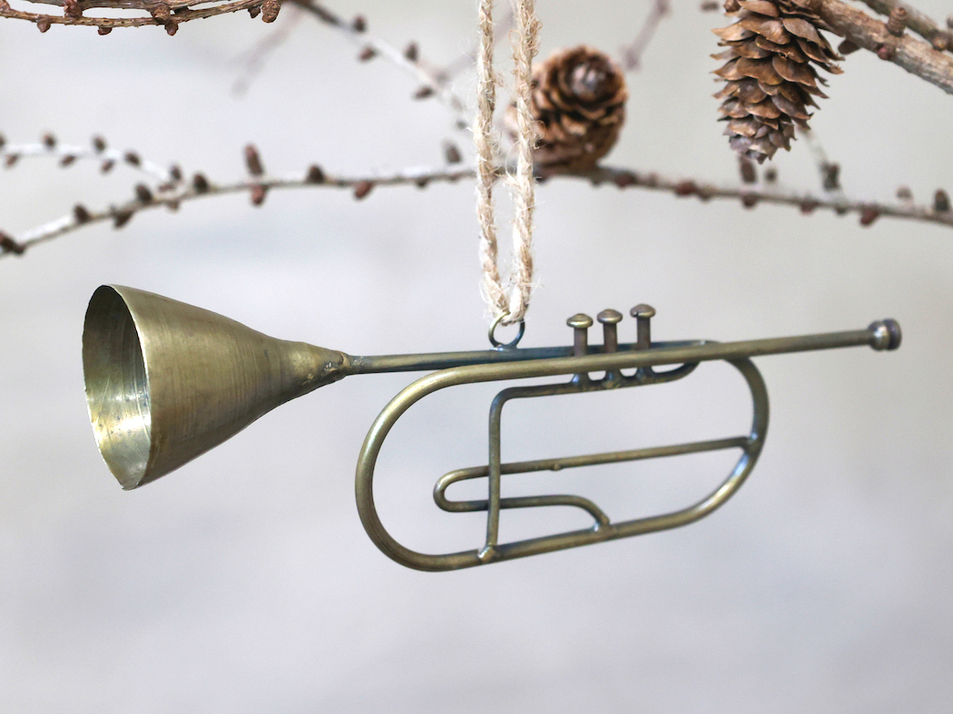 Julkula trumpet i metall med hänge 6x19cm - 4