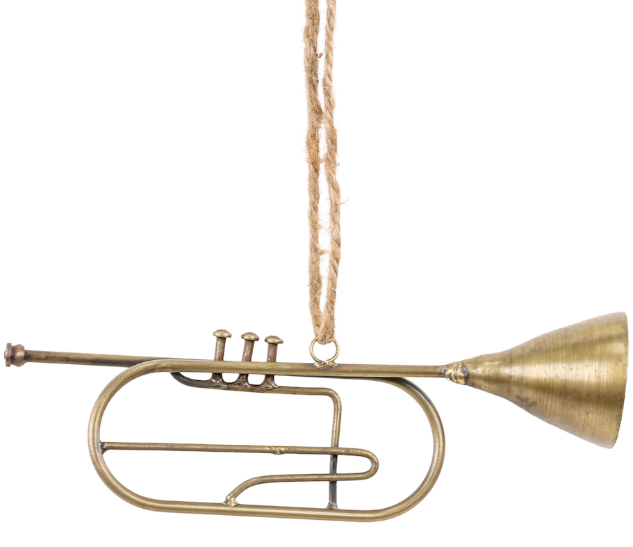 Julkula trumpet i metall med hänge 6x19cm - 2