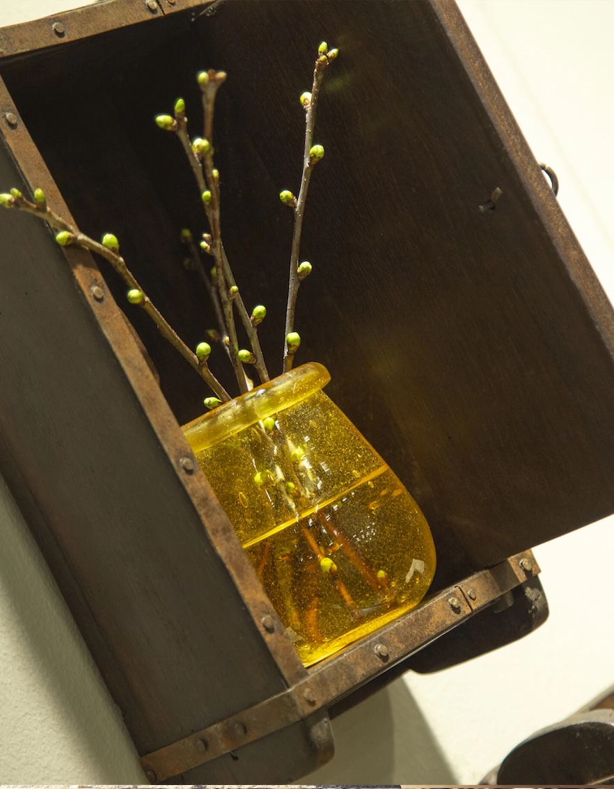 Vas / Ljuskopp i återvunnet glas med böjd kant, gul Ø9x10,5cm - 4