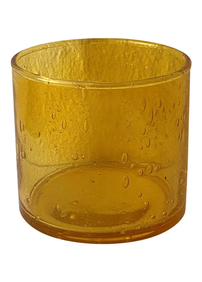 Vas / Ljuskopp i återvunnet glas med rak kant, gul Ø7,5x8,25cm
