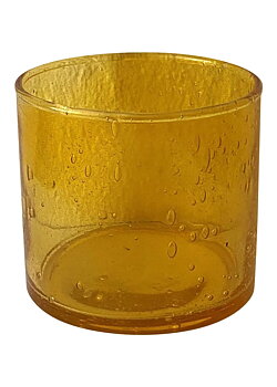Vas / Ljuskopp i återvunnet glas med rak kant, gul Ø7,5x8,25cm