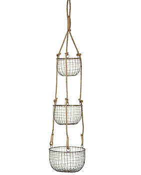 Tre hängande metallkorgar i antikbehandlad mässing Ø26x126cm