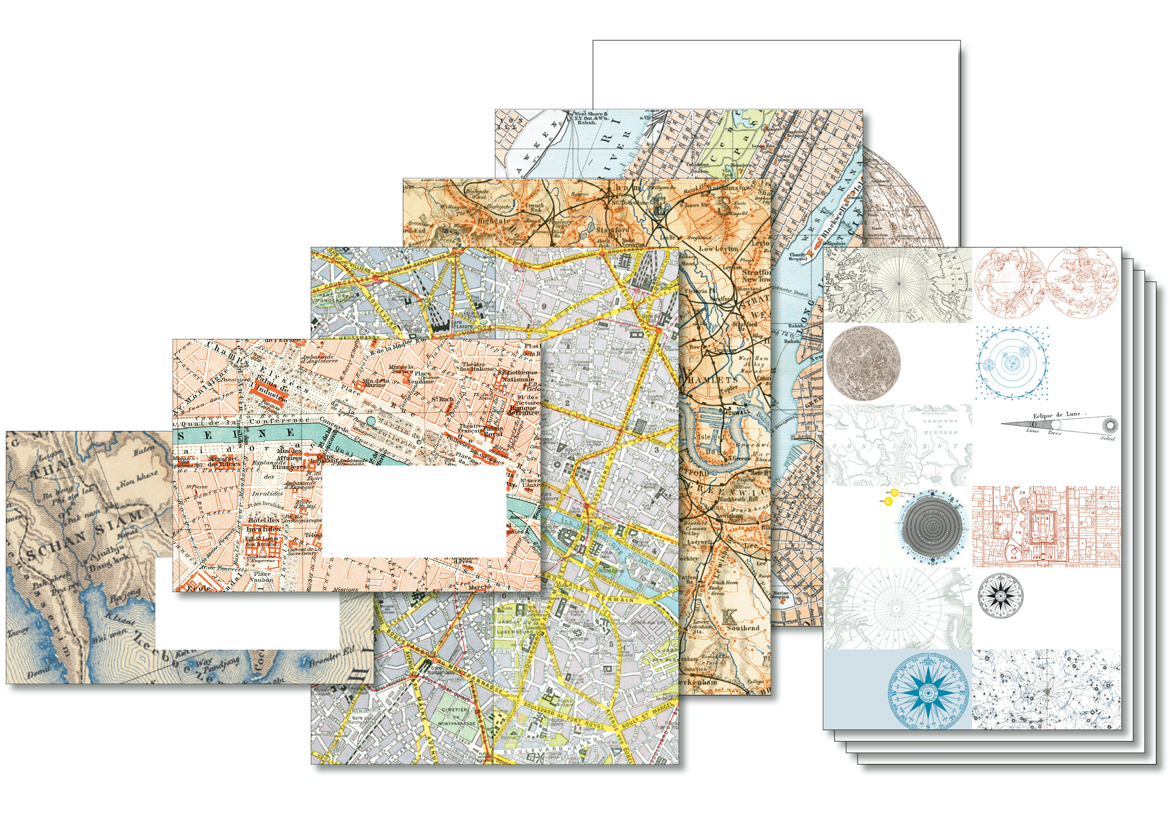 Skrivset med 40 brevpapper & kuvert i fin ask – MAPS / Historiska kartor