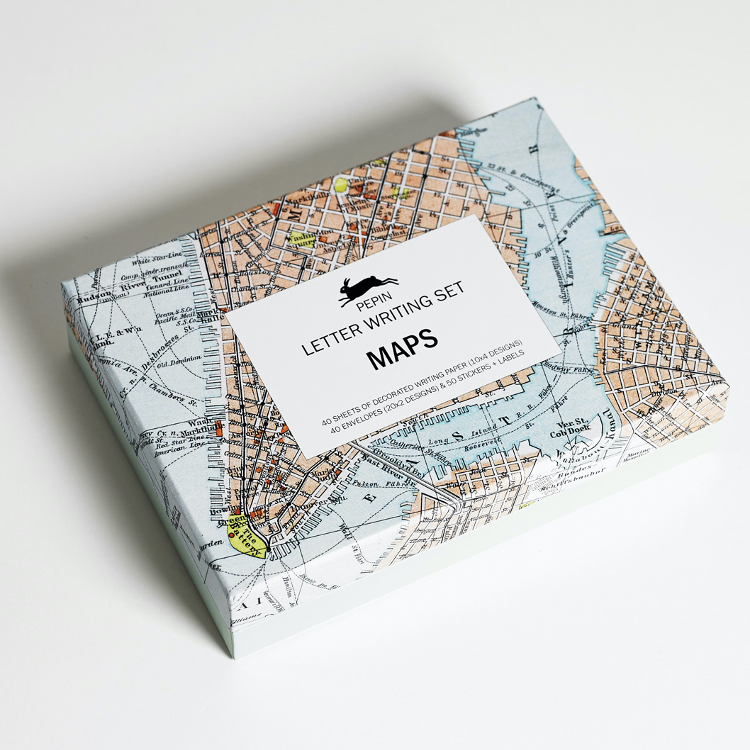 Skrivset med 40 brevpapper & kuvert i fin ask – MAPS / Historiska kartor - 2