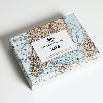 Skrivset med 40 brevpapper & kuvert i fin ask – MAPS / Historiska kartor
